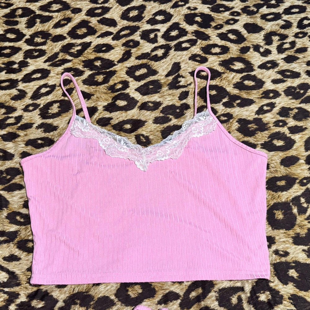 Pink Lace Trim Sleepwear Set - Picture 2 of 5